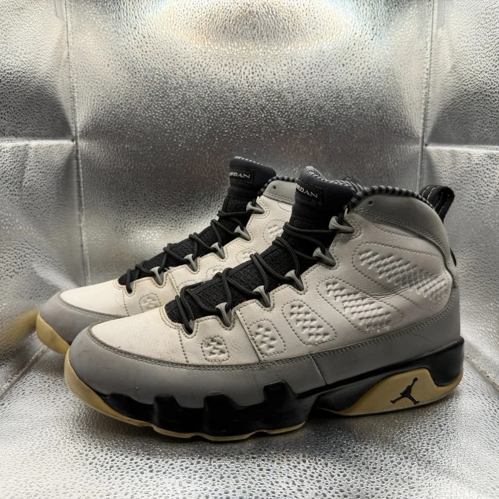 Size 10.5 Air Jordan 9 Retro Barons White Black Mid Top Mens Sneakers 302370-106
